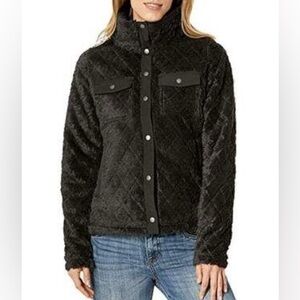 MARMOT Janna Fleece Jacket Women 6 Black Faux Fur Snaps Neck Pockets Cozy Casual